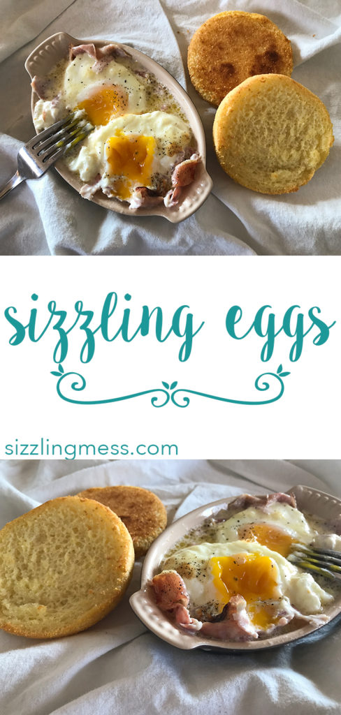Sizzling Eggs, gluten free baked eggs, shirred eggs with ham