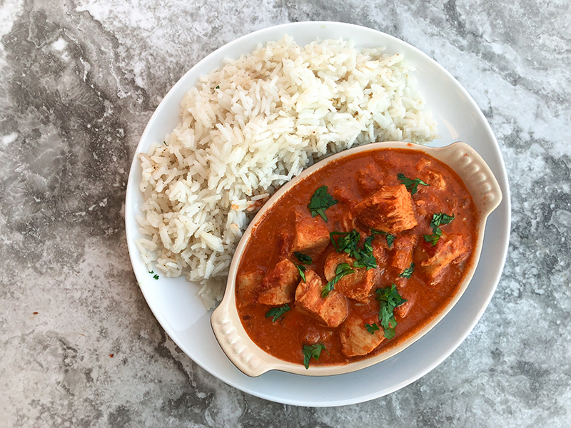 Chicken Tikka Masala with basmati rice.