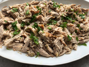 Up close shredded pork tenderloin.