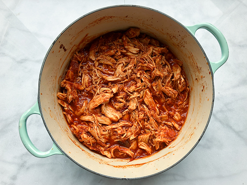 Shredded Chipotle Chicken in dutch oven