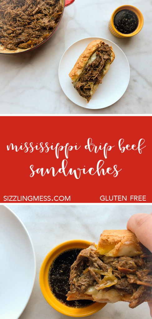 Mississippi Drip Beef sandwiches are a perfect marriage of mississippi pot roast and Italian drip beef sandwiches. Gluten free.