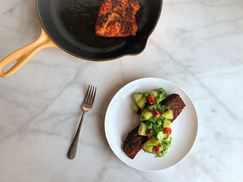 Blackened Salmon with pineapple avocado salsa