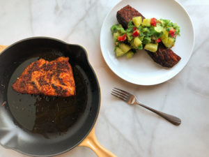 Blackened Salmon with pineapple avocado salsa