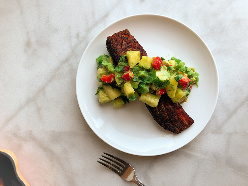 Blackened Salmon with pineapple avocado salsa