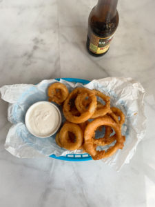 Gluten Free Beer-Battered Onion Rings with beer