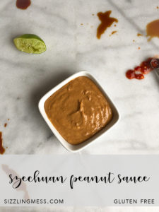 Szechuan peanut sauce is the perfect dipping sauce for crab rangoons, coconut chicken, szechuan dumplings, potstickers, or wontons. Gluten free.