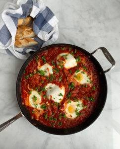 Shakshuka with harissa and burrata