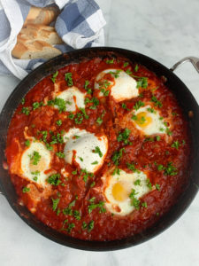 Shakshuka with harissa and burrata