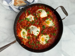 Shakshuka with harissa and burrata